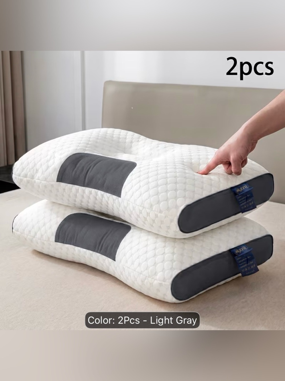 2pcs Cervical Memory Foam Pillows Ergonomic Orthopedic, Machine Wash 18.5x29